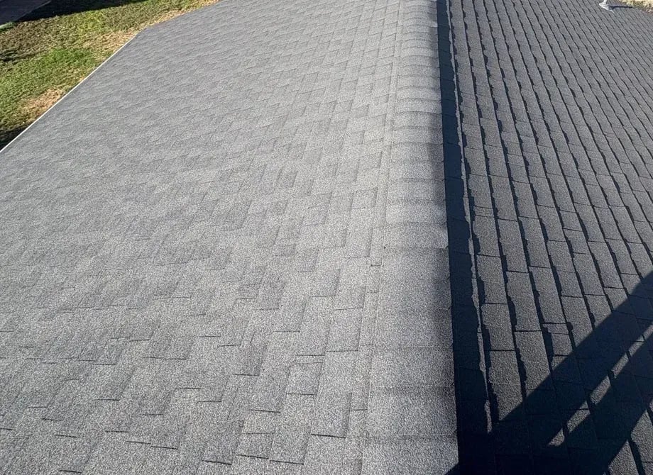 Charcoal architectural shingle roof ridge